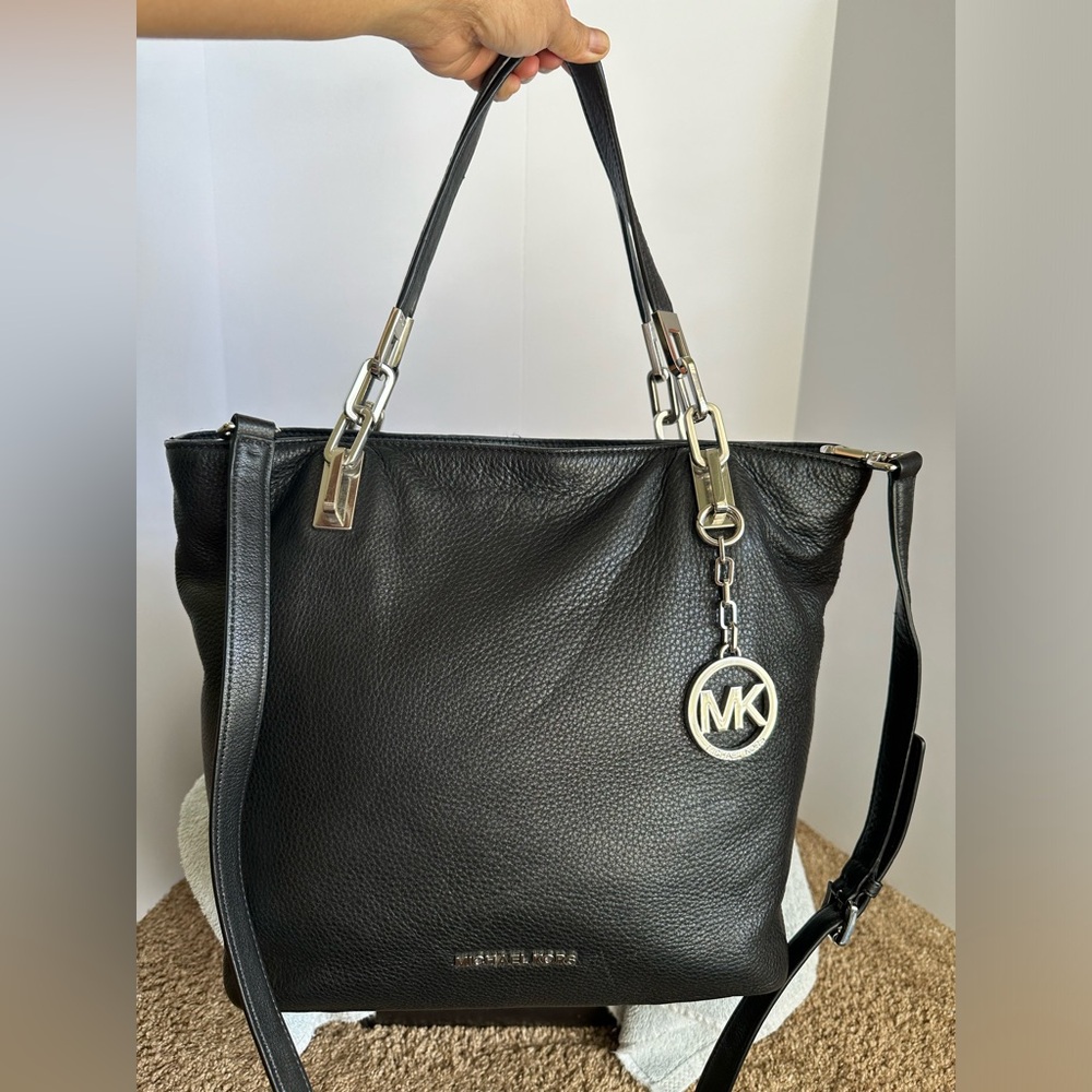 Michael Kors Brooke Medium Soft Leather 2-1 Tote & Crossbody Bag, Black, EUC